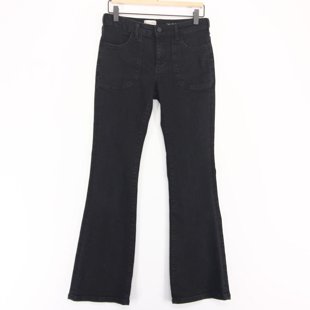 Pilcro The Icon Flare Jeans Womens 26 Black High Rise Patch Pockets Stretch